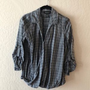 Plaid collard half sleeve blouse
